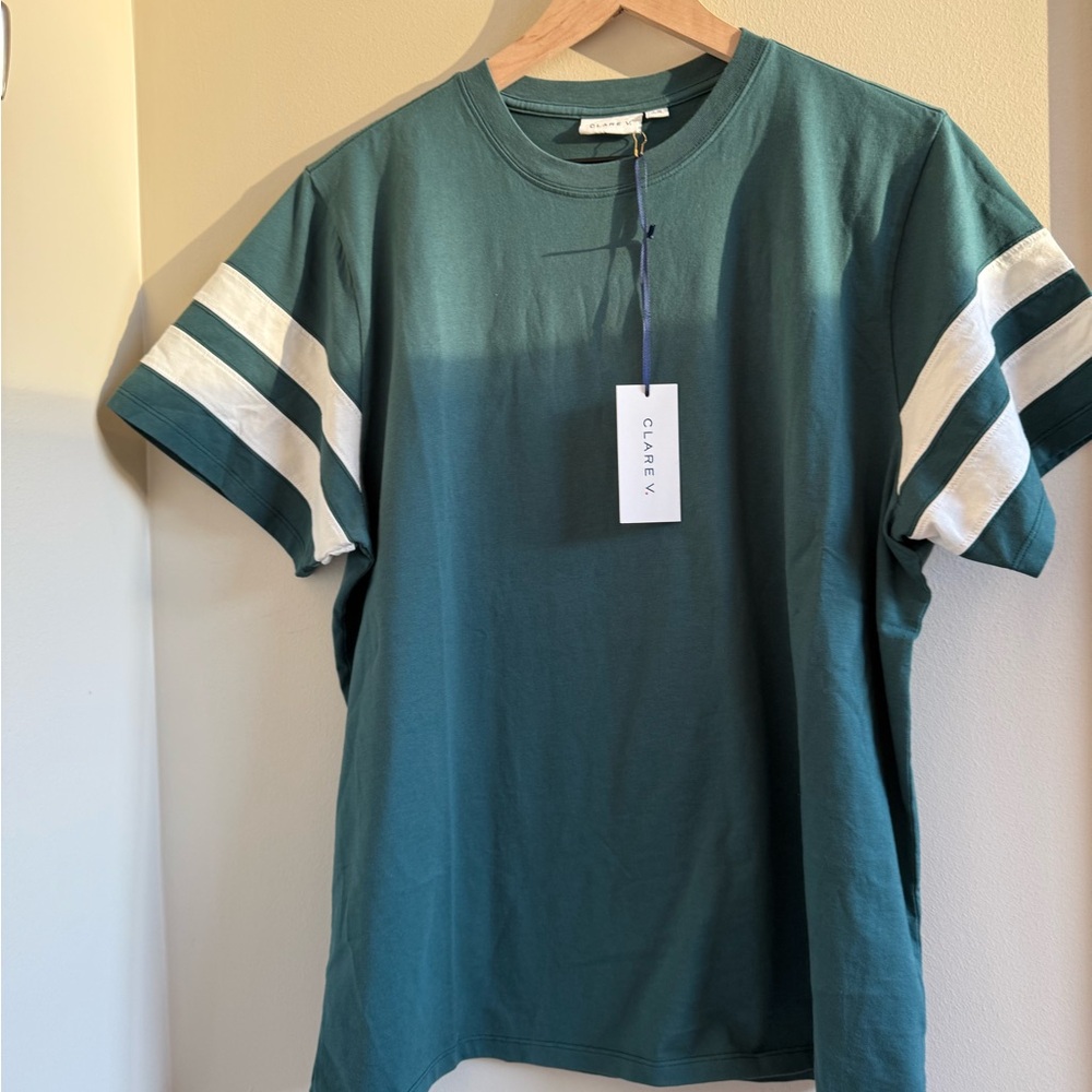 Clare V Original Varsity Tee - Deep Pine/Cream $125
